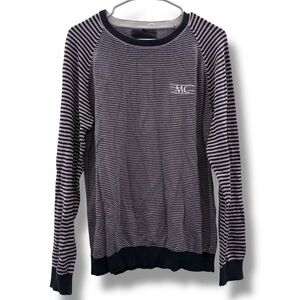 Master Class Men's Purple & Black Striped‎ Long Sleeve Pullover Sweater Sz XL
